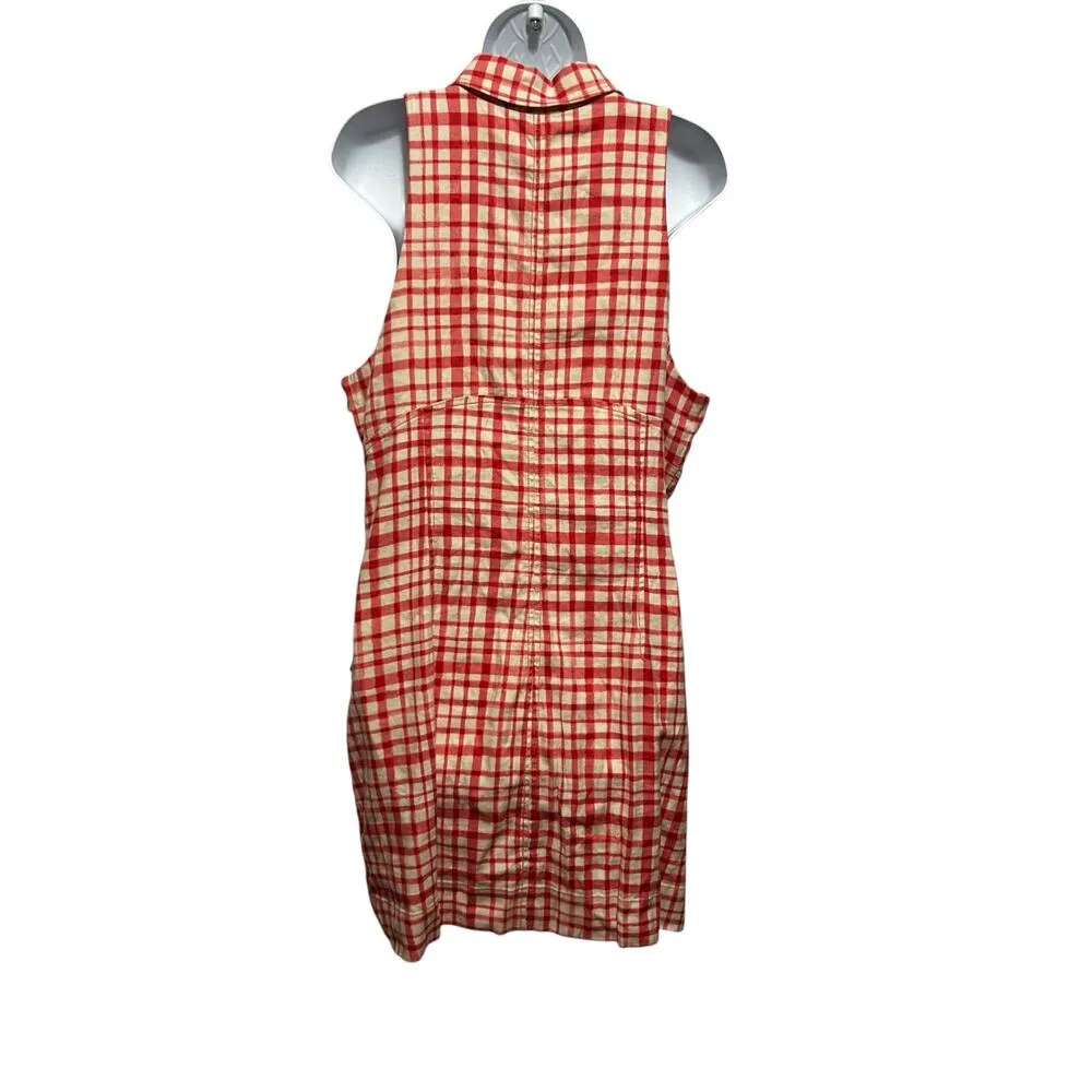 Maeve Women Button Dress XL Red Abstract Gingham Plaid Pockets Cottagecore Retro - Image 3