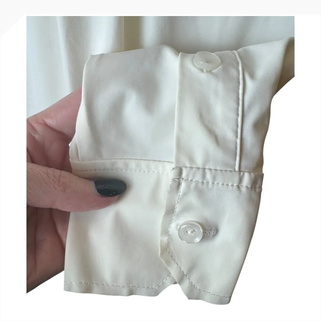Lysse Shirt Women Small Beige Collared Long Sleeve Schiffer Button Down Preppy - Image 6