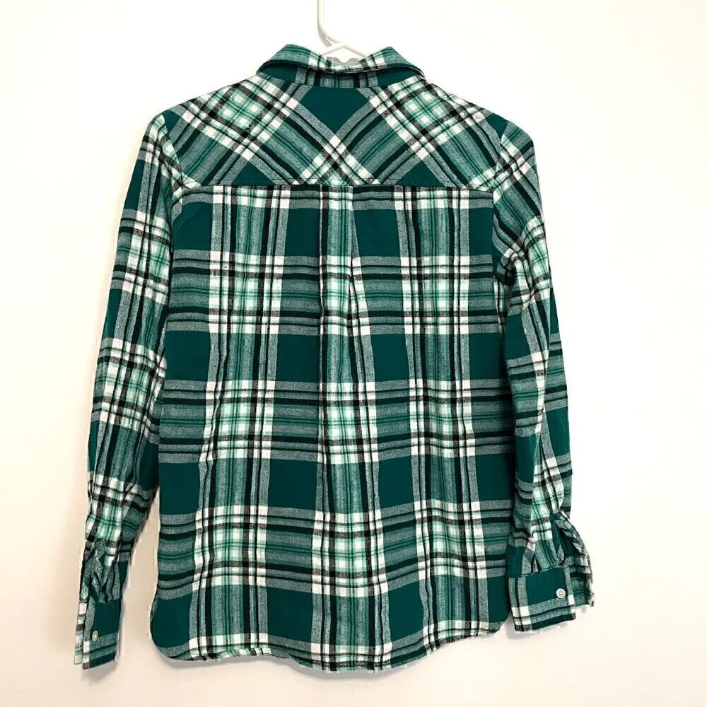 ANN TAYLOR LOFT Plaid Flannel Everyday Shirt Dark Green White Black Button Down - Image 11