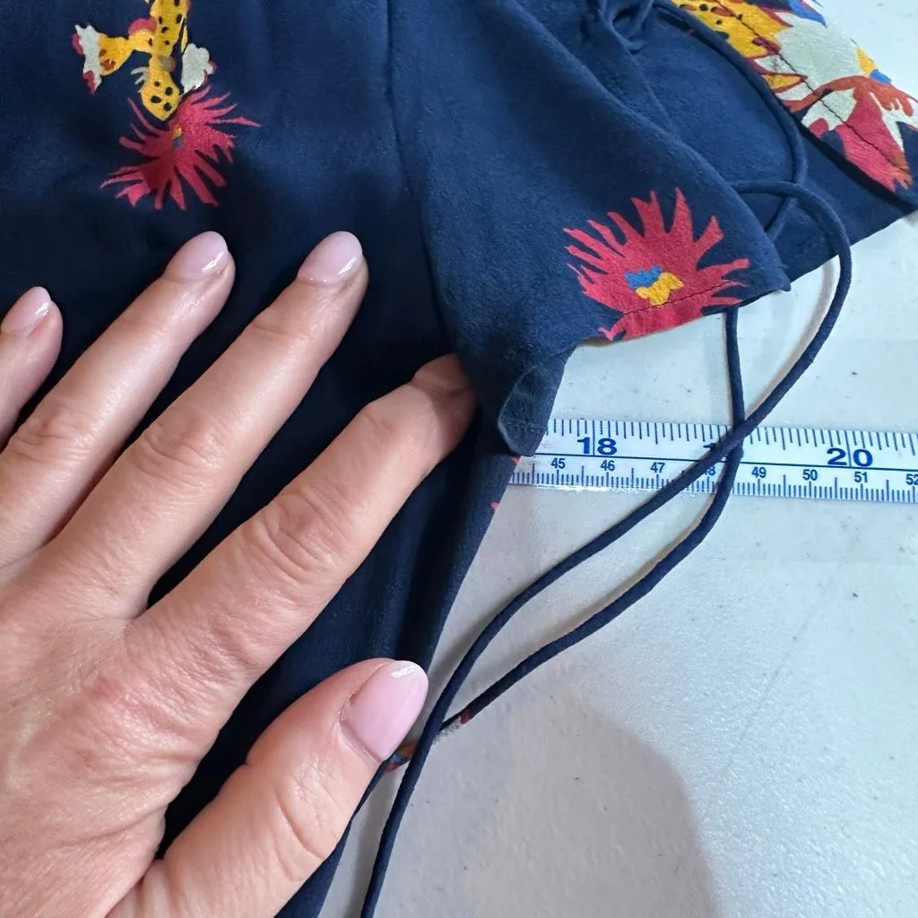 Madewell‎ Silk Poppy A-Line Cactus Flower Floral Dress Navy Blue Size 4 Feminine - Image 9