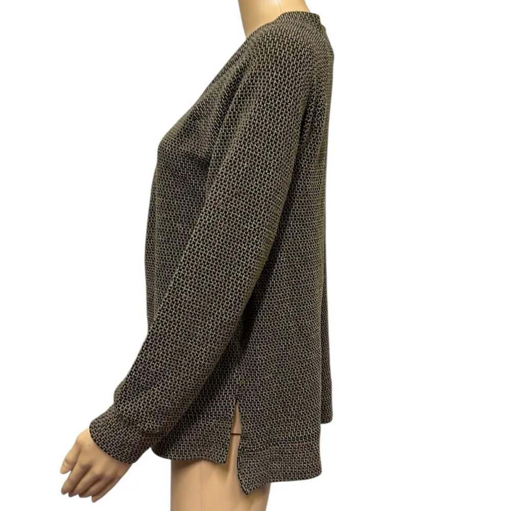 French Laundry Textured V Neck Brown Button Front Long Sleeve Pullover Top Sz S - Image 5