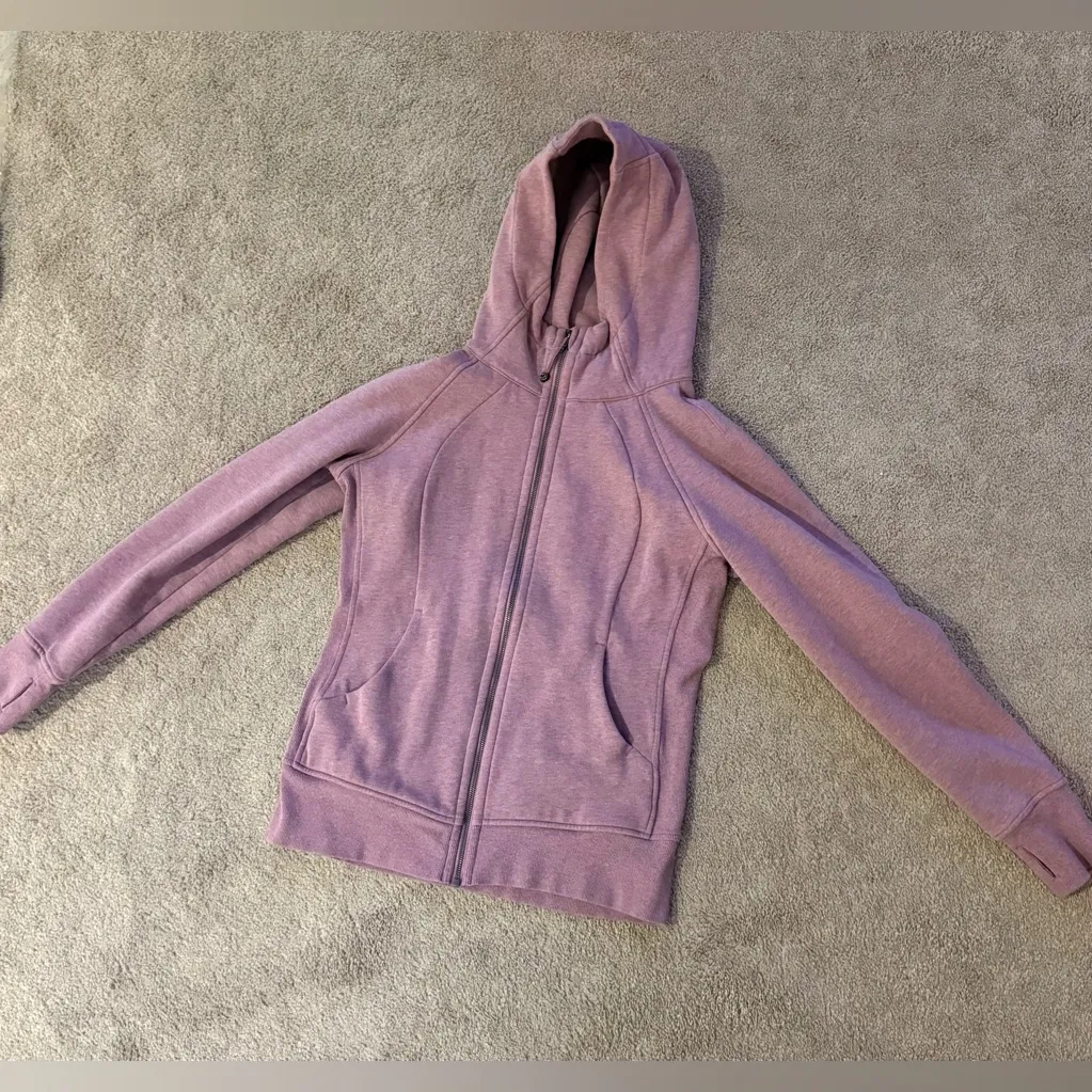 Lululemon Scuba Full-Zip Hoodie Jacket Heathered Velvet Dust Size 10 Like New - Image 5