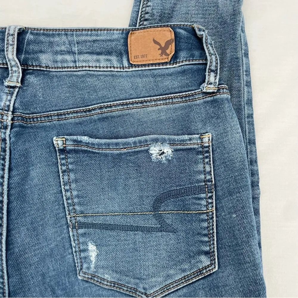 American Eagle Outfitters Hi-Rise Jegging Super Stretch Ripped Blue Jeans Size 4 - Image 5