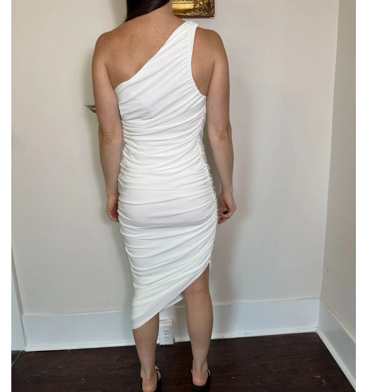 Club L BRIDAL Rehearsal Dinner One Shoulder Midi Scrunched Dress Sz 10 NWT - Image 6