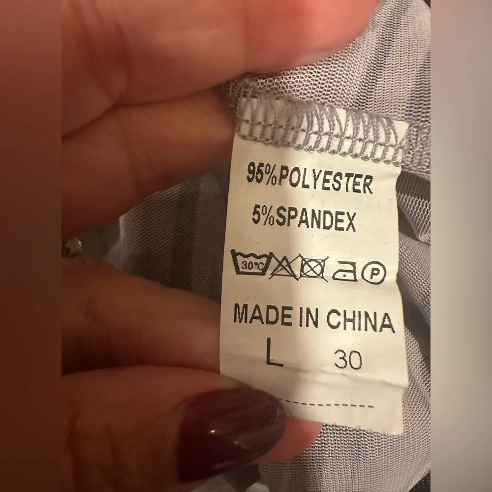 Elegant Swirl Patterned sheer maxi longs sleeve Dress Silver Size L - Image 5