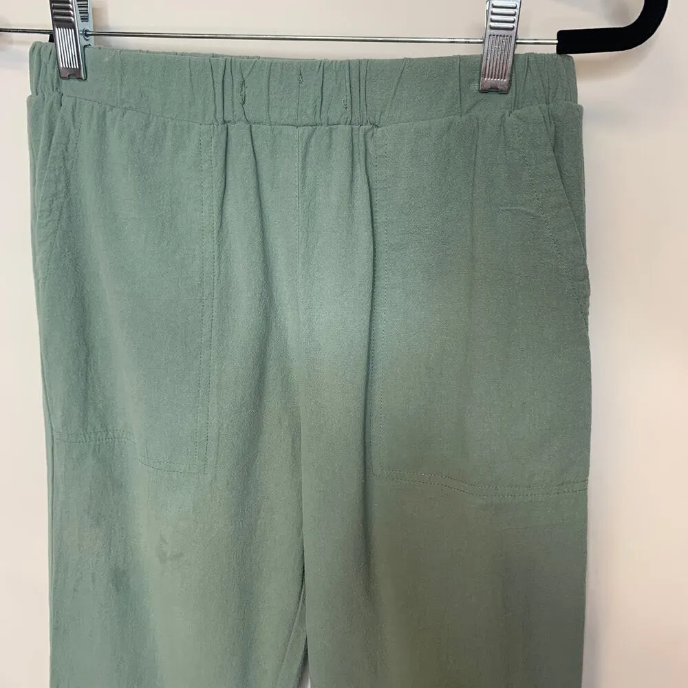 Sage Green Pull On Linen Blend Pants Sz XS - Image 4