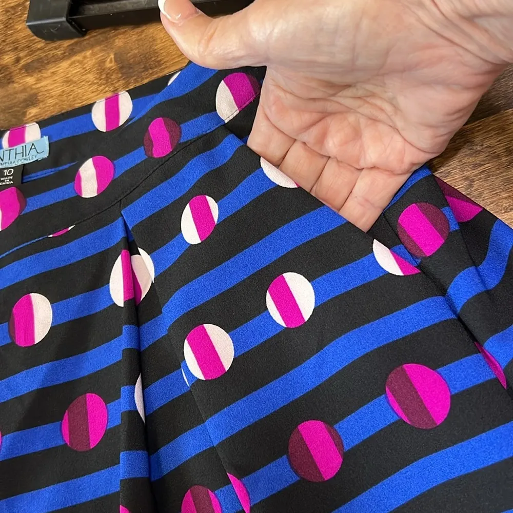 CYNTHIA ROWLEY Vibrant Print Box-Pleat A-Line Mini Skirt Size 10 - Image 4