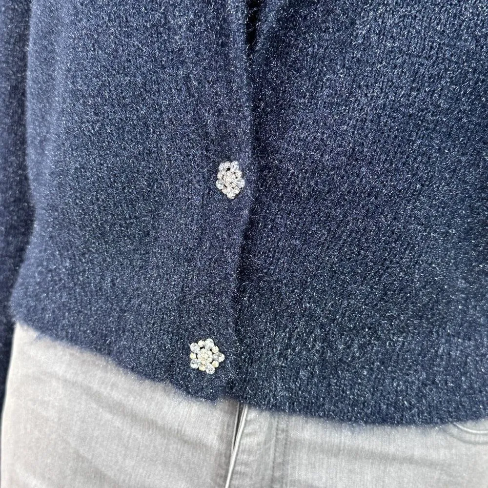 House Of Harlow 1960 Shimmer Sparkle Cardigan Sweater Set Navy Blue XL Chunky - Image 7