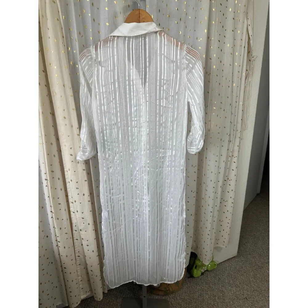 Hint Of Blush NWT Sheer Longline Mother Of Pearl Button Down Tab Sleeves Duster - Image 5