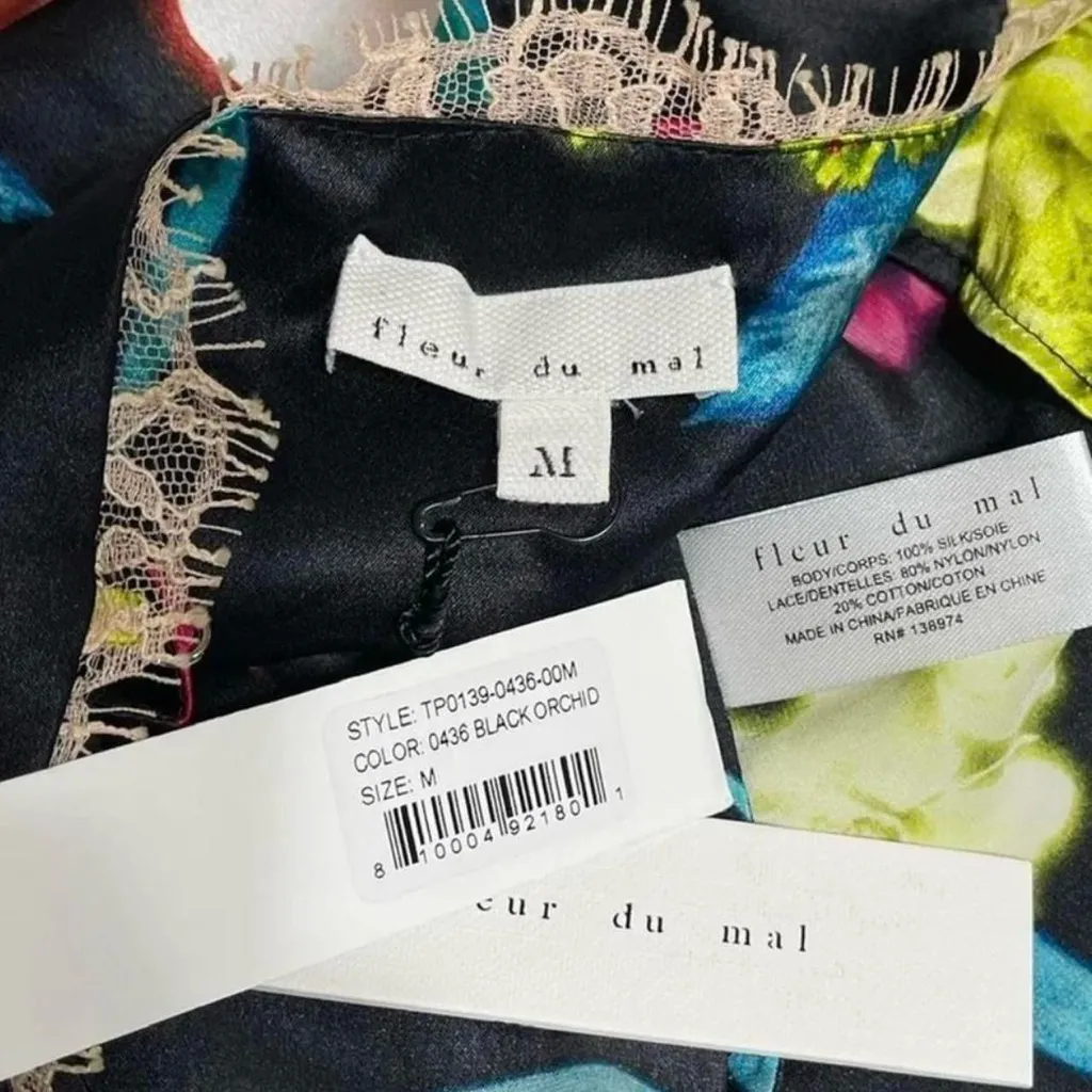 FLEUR DU MAL Lace Silk Cami, Black Orchid Floral, Medium - Image 13