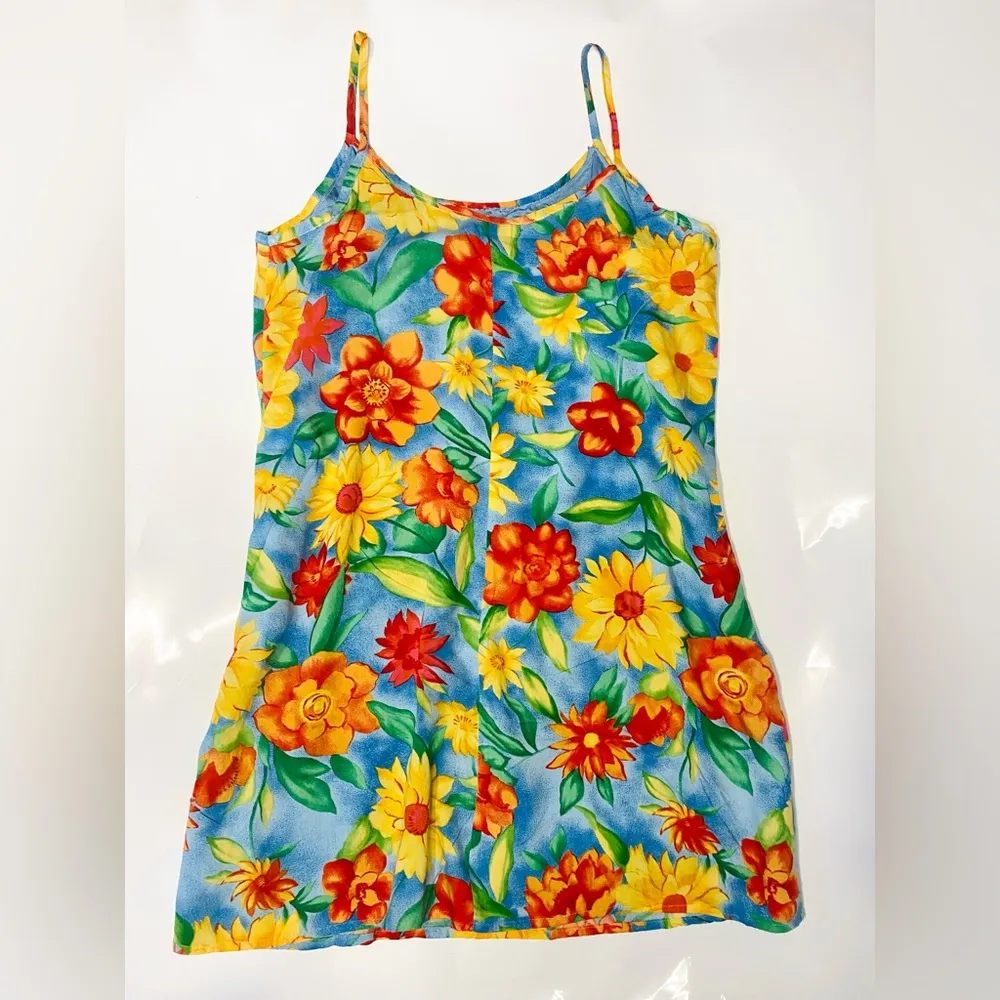 Vintage bright floral summer mini slip dress Size M - Image 7