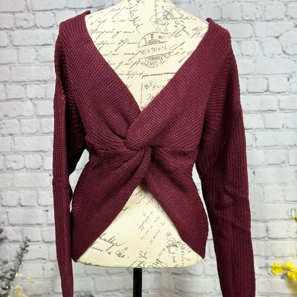 Reversible Twisted Favorite Knit Long Sleeve Fall Sweater Burgundy Size M Red Size M - Image 10