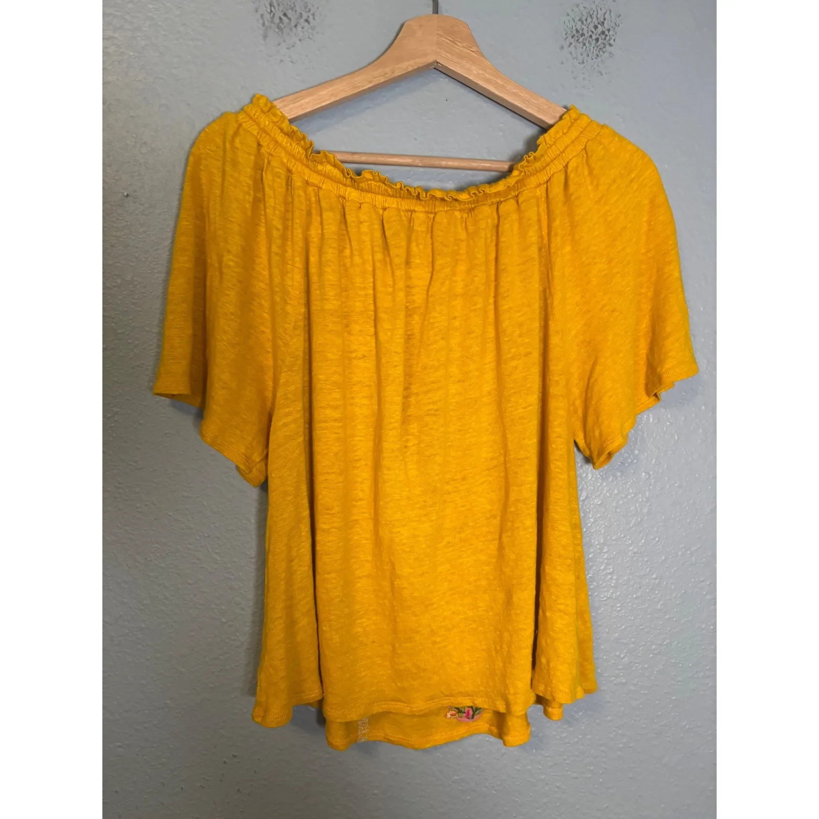 Sundance Dancing Garden Yellow Floral Embroidered Linen Top Small - Image 5