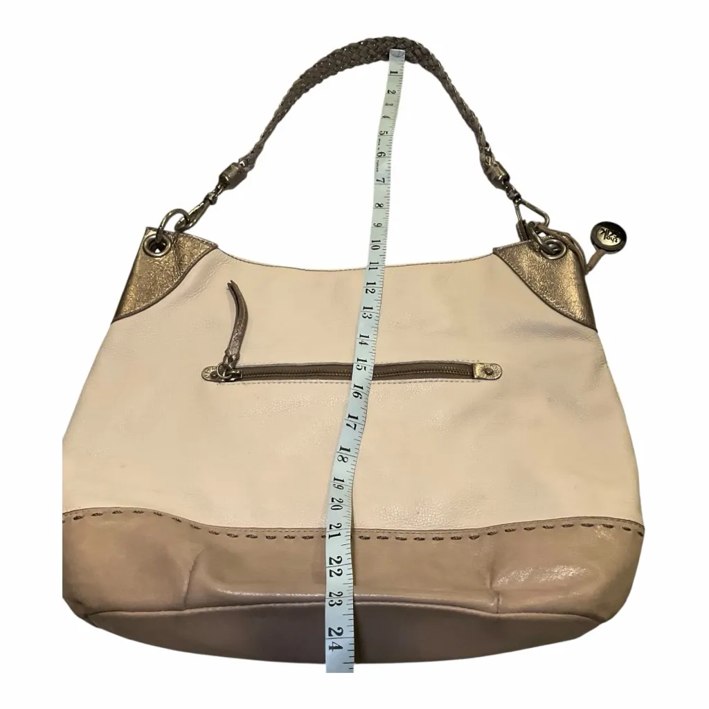 The Sak Cream & Taupe Leather Hobo Shoulder Bag Braided Strap Boho - Image 7