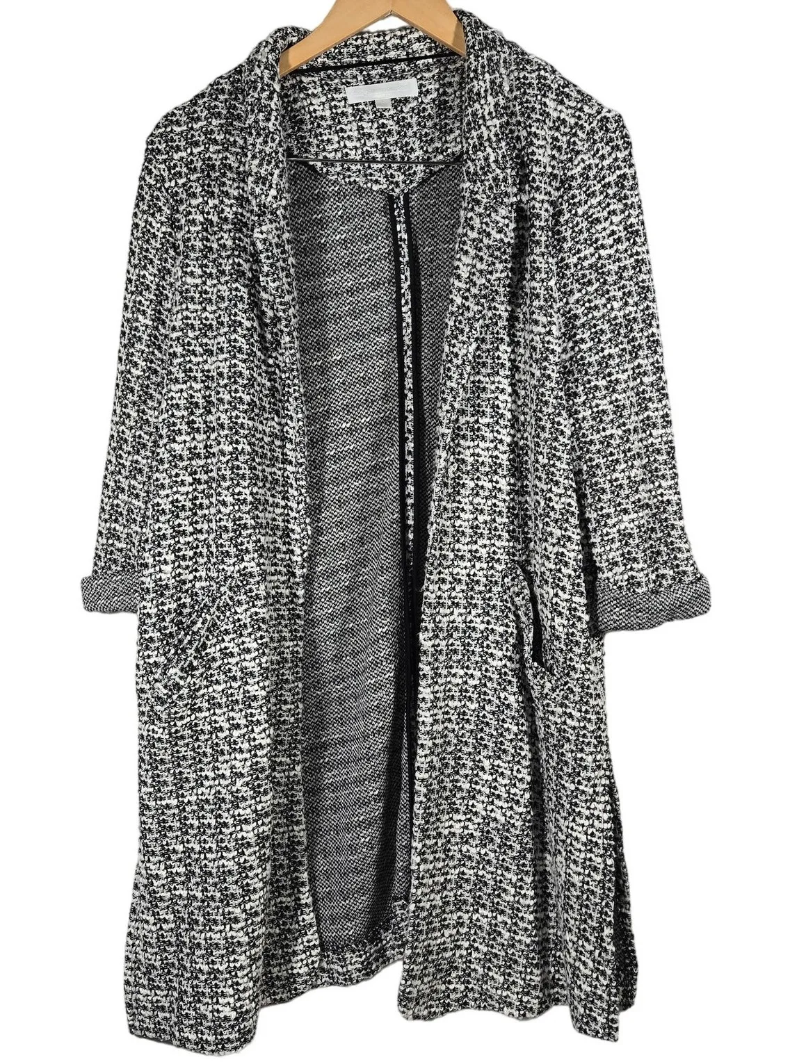 Adyson Parker Annya Duster Cardigan Open Front Black & White Tweed L - Image 1