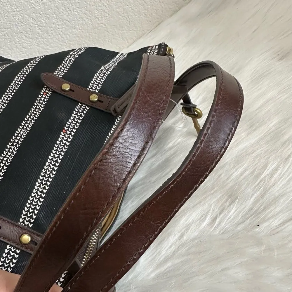 Fossil Jenna Black White Heart Striped Tote Bag - Image 8