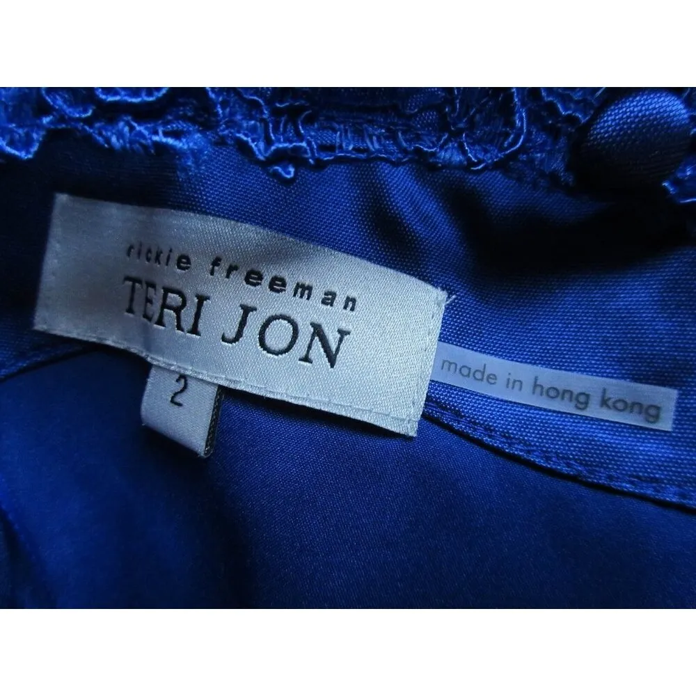 NWT Rickie Freeman for Teri Jon Royal Blue Ruched Off Shoulder Lace Neck Dress 2 - Image 6