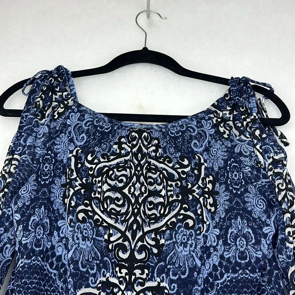 INC International Concepts Blue Geometric Cold Shoulder Sleeve Top Sz S - Image 10