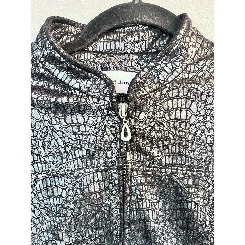 Alfred‎ Dunner Women's Jacket sz 8 Gunmetal Gray Metallic Lizard Print Lined Zip - Image 3