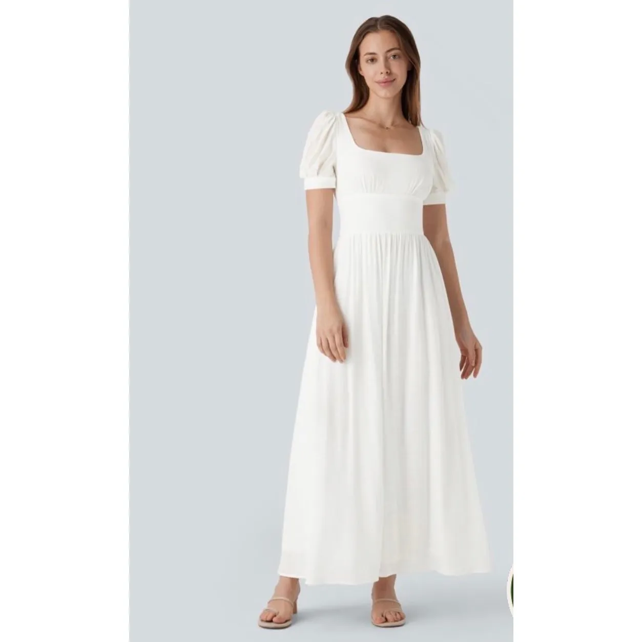 New Halara Women's XL Square Neck Puff Sleeve Lace Up Cinched Waist Maxi Dress - Image 2