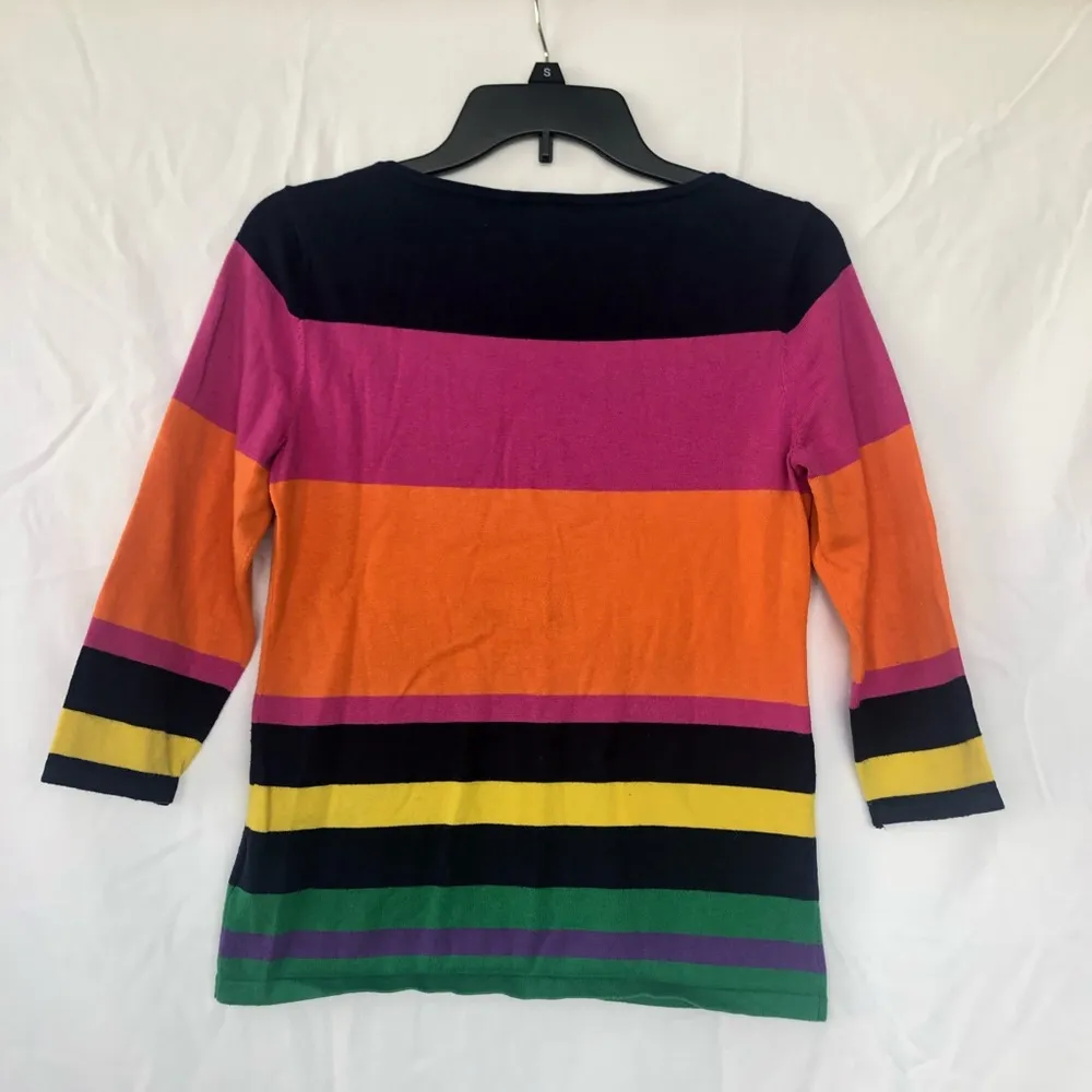 Lauren Ralph Lauren womens striped colorblock silk blend sweater blue/pink small Blue - Image 2