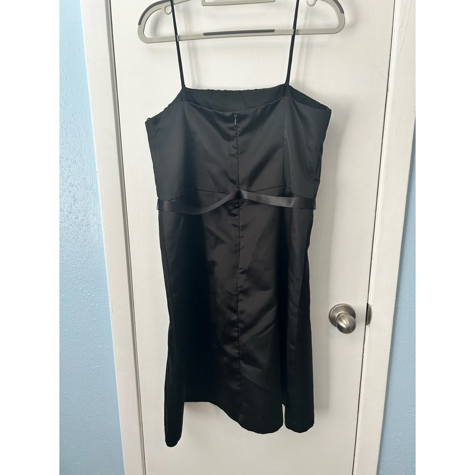 Eliza J Cocktail Dress Size Small Black Satin Strappy Bow Whimsygoth Prom Club - Image 4
