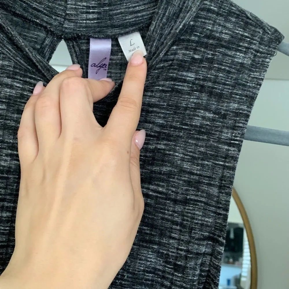 Alya Ribbed Minimalist Grey Heathered Blend Mockneck T-Shirt Tank Dress Size L - Image 4