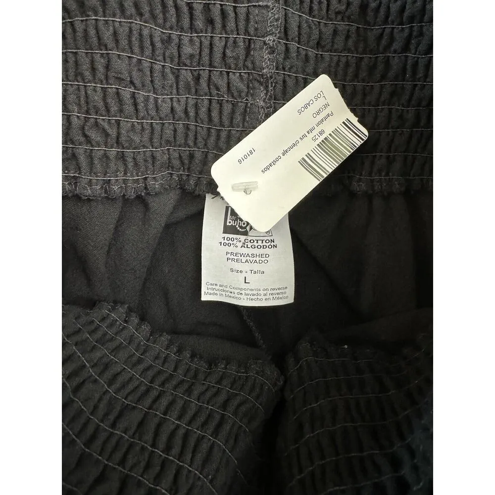 NWT Mr. Buho Black Flowy Smocked High Rise Wide Leg Crochet Beach Pants Large - Image 10