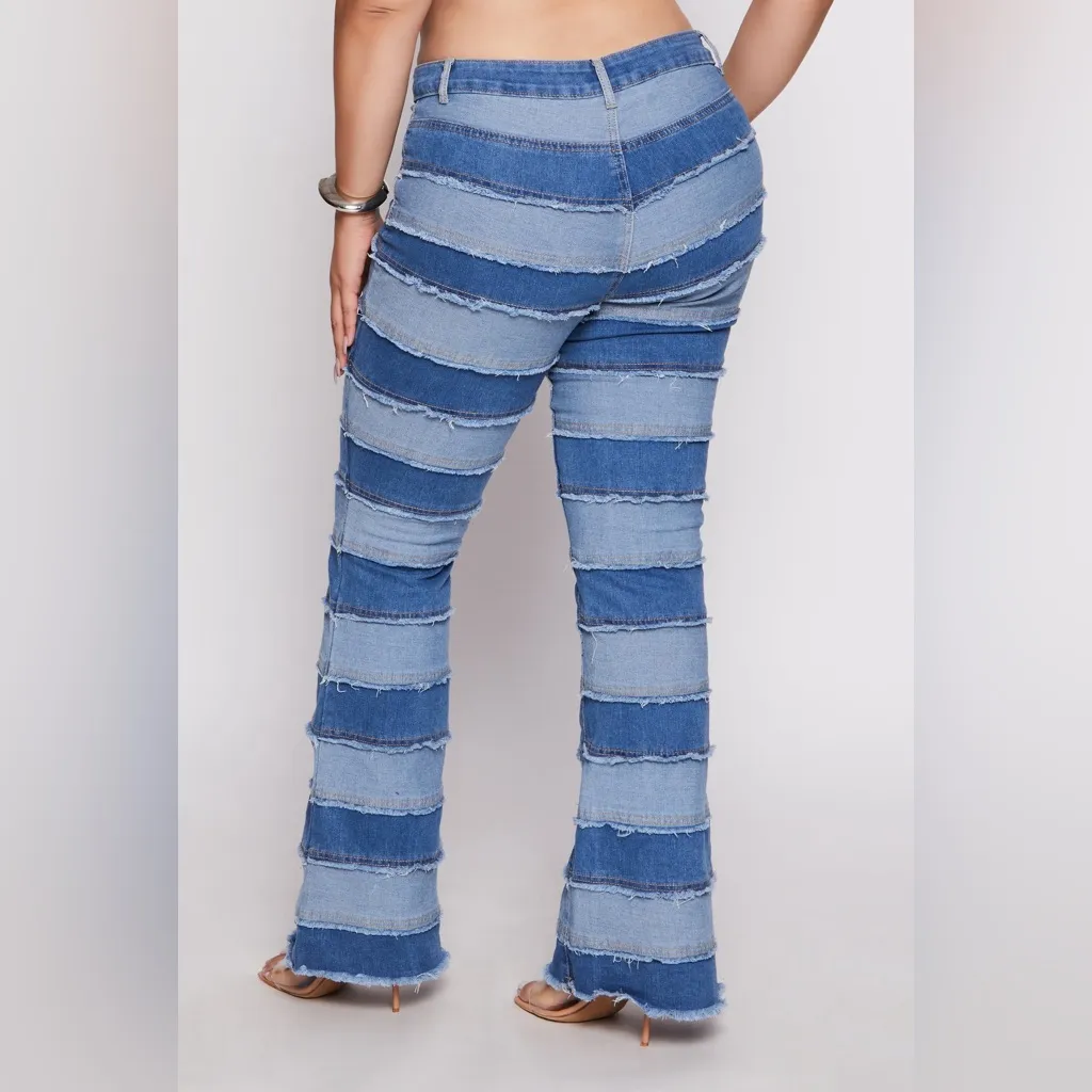 Thrill Denim Flare Patchwork Jeans Boho NWT Size 22 Blue - Image 2