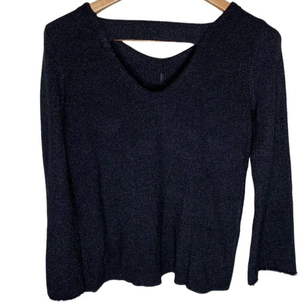 NIC + ZOE constellation sparkly knit top with velour button sleeves size S - Image 56