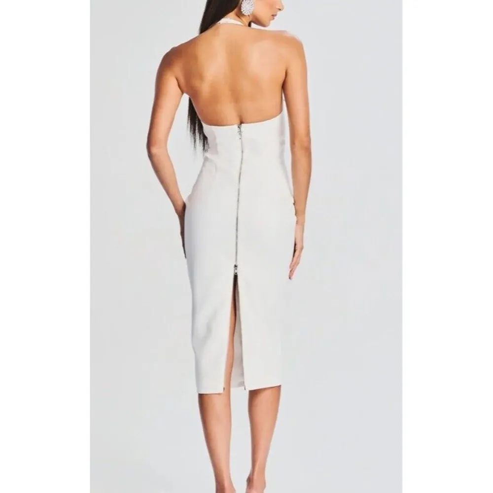 Retrofete Cheryl White Back Full Zip Sweetheart Neckline Midi Dress Sleeveless M - Image 13