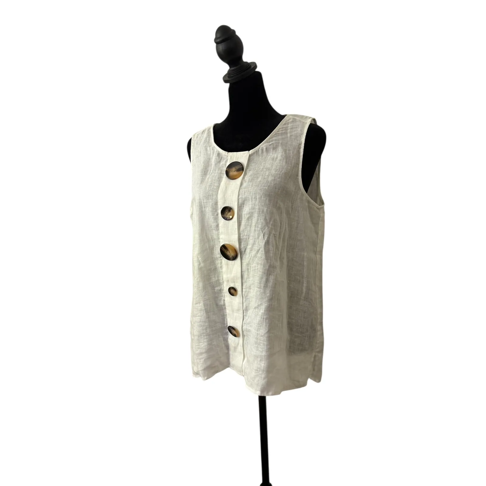 Vince Camuto Linen Sleeveless Top Women Size M White Minimalist‎ Coastal Artsy - Image 7