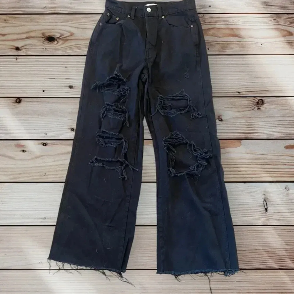 PacSun Women's Size 26‎ High Waisted Distressed Black Baggy Jeans - Image 6