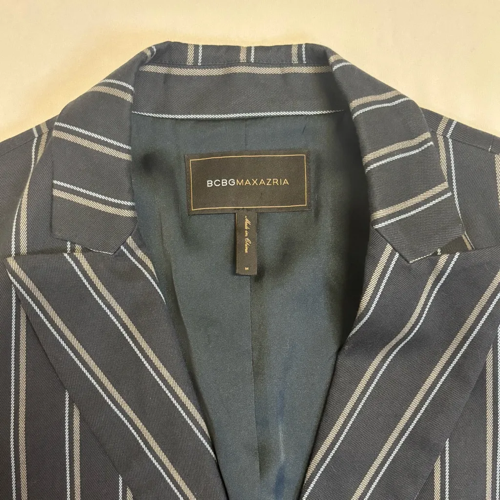 BCBGMAXAZRIA Navy Pinstripe Blazer Women’s Medium - Image 3