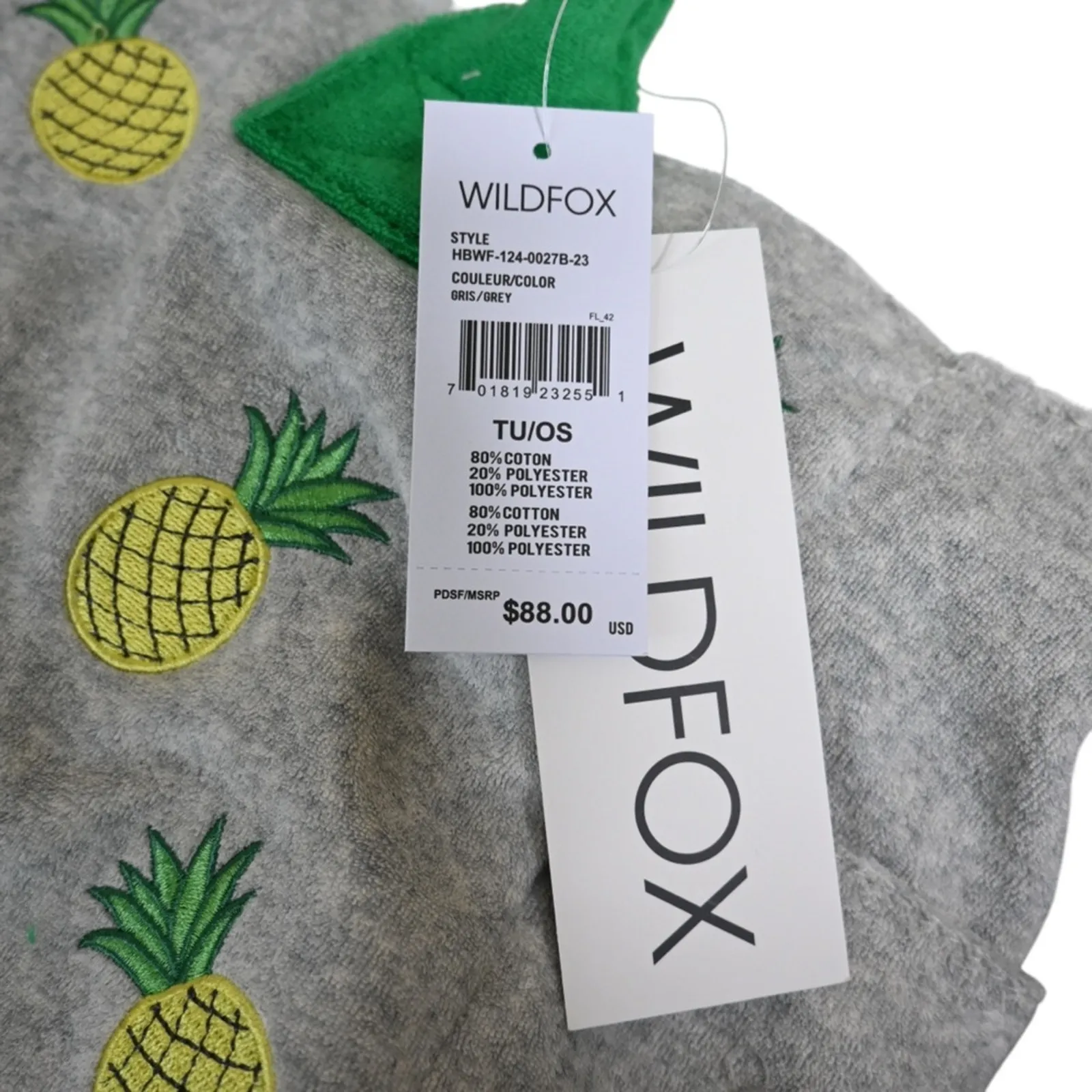 Wildfox Pineapple Embroidered Tote Bag Green and Gray NEW - Image 7