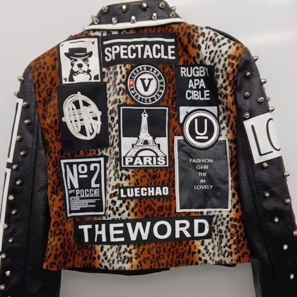 LORDLDS Women Black Leopard Leather Jacket Zip Up Moto Biker Fashion Streetwear Size M - Image 9