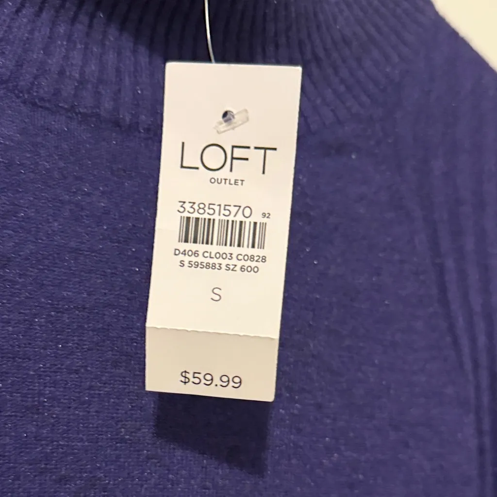 Loft  Deep Blue Knit Sweater New Size S - Image 6