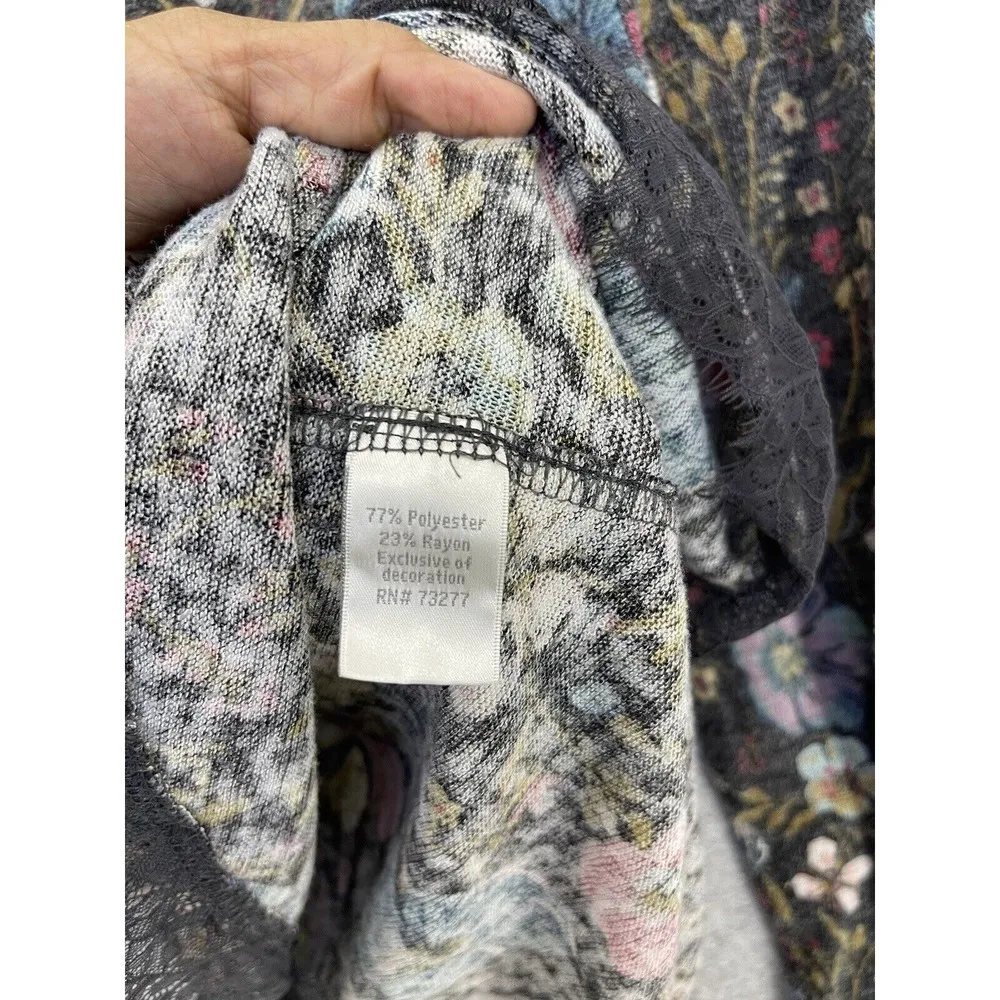 Disney Lauren Conrad Blouse Lace Hem Floral Long Sleeve Medium Floral - Image 3