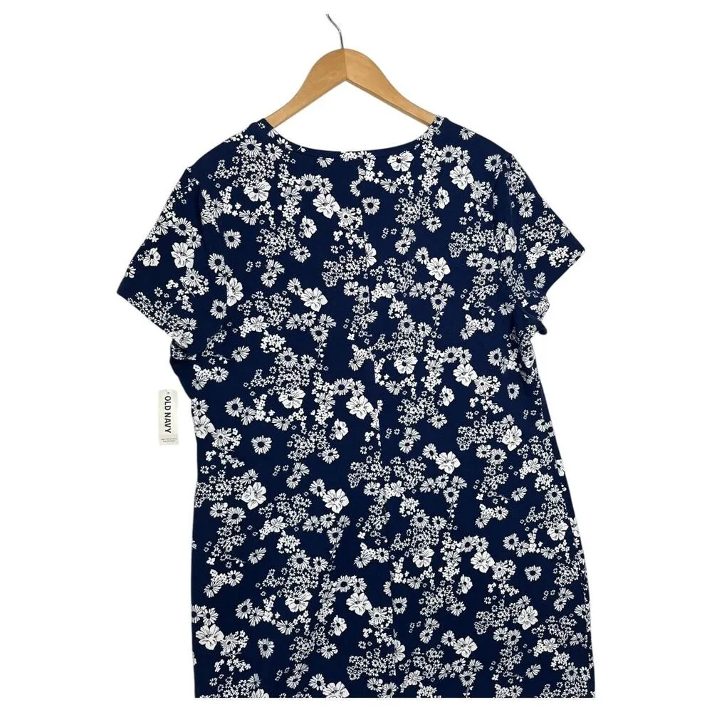 New Old Navy Dress Womens 2XL Floral Round Neck Short Sleeve Stretch Cotton Blue - Image 5