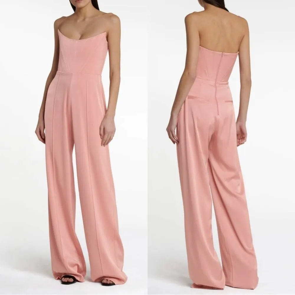 Alex Perry Slaine Satin Crepe Strapless Wide Leg Jumpsuit in Pink - Image 16