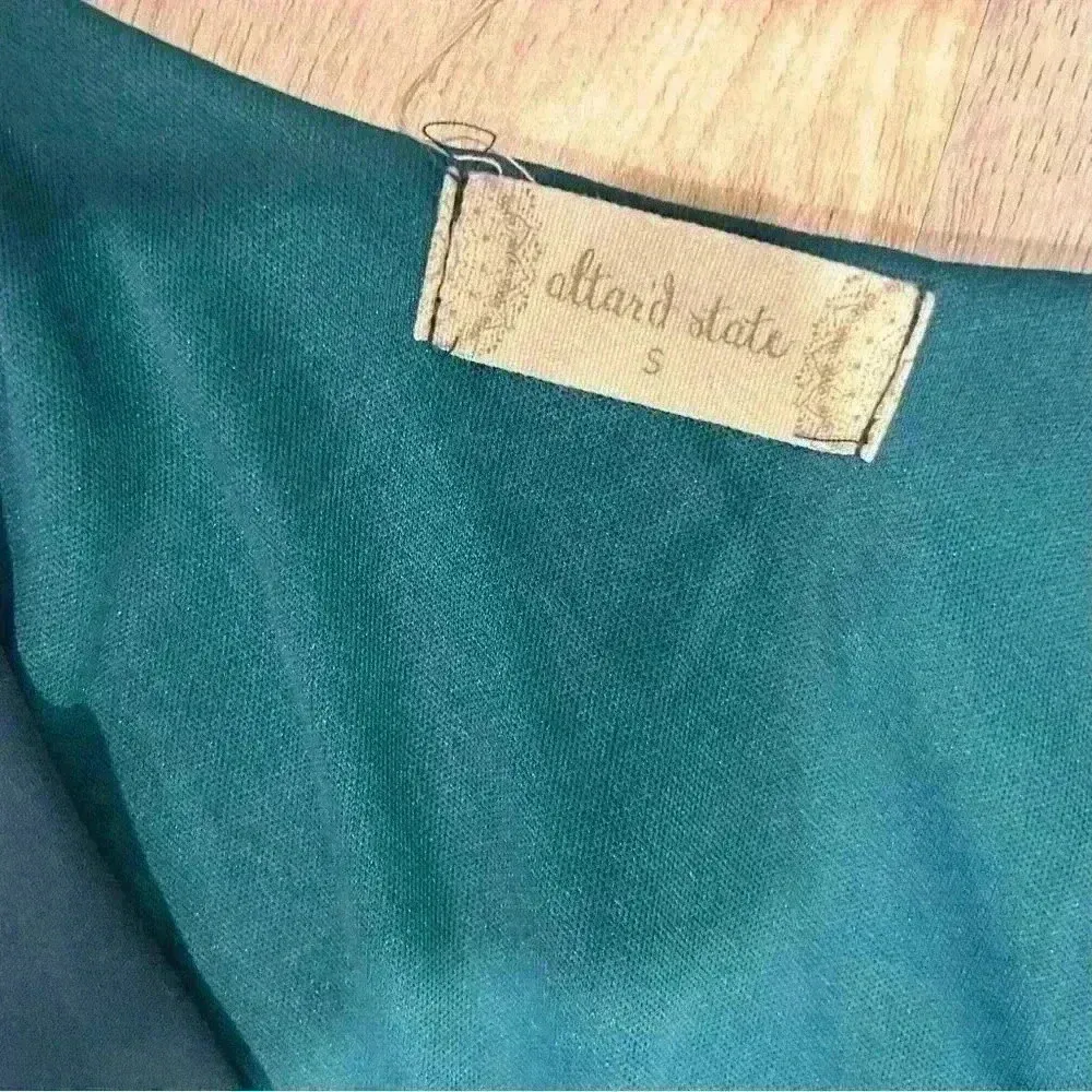 Altar’d State Mini Short Sleeve Dress Teal Crochet Hem Elastic Waist Size S - Image 2