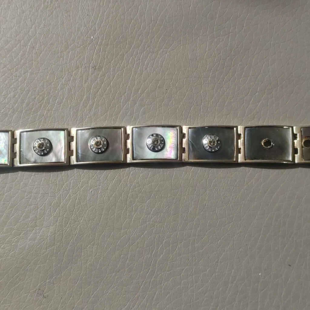 Hendi Bendal Hinge Belt Buckle Bracelet MOP Signature Logo Gold Tone Rhinestone - Image 13