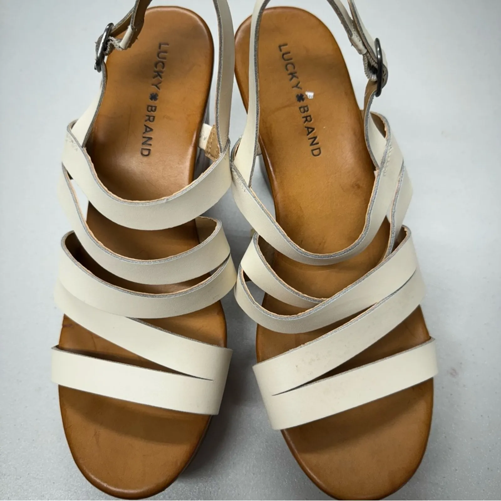 Lucky Brand Cream Faux Leather Strappy Wedge Sandals Womens 9 Beachy Summer - Image 5