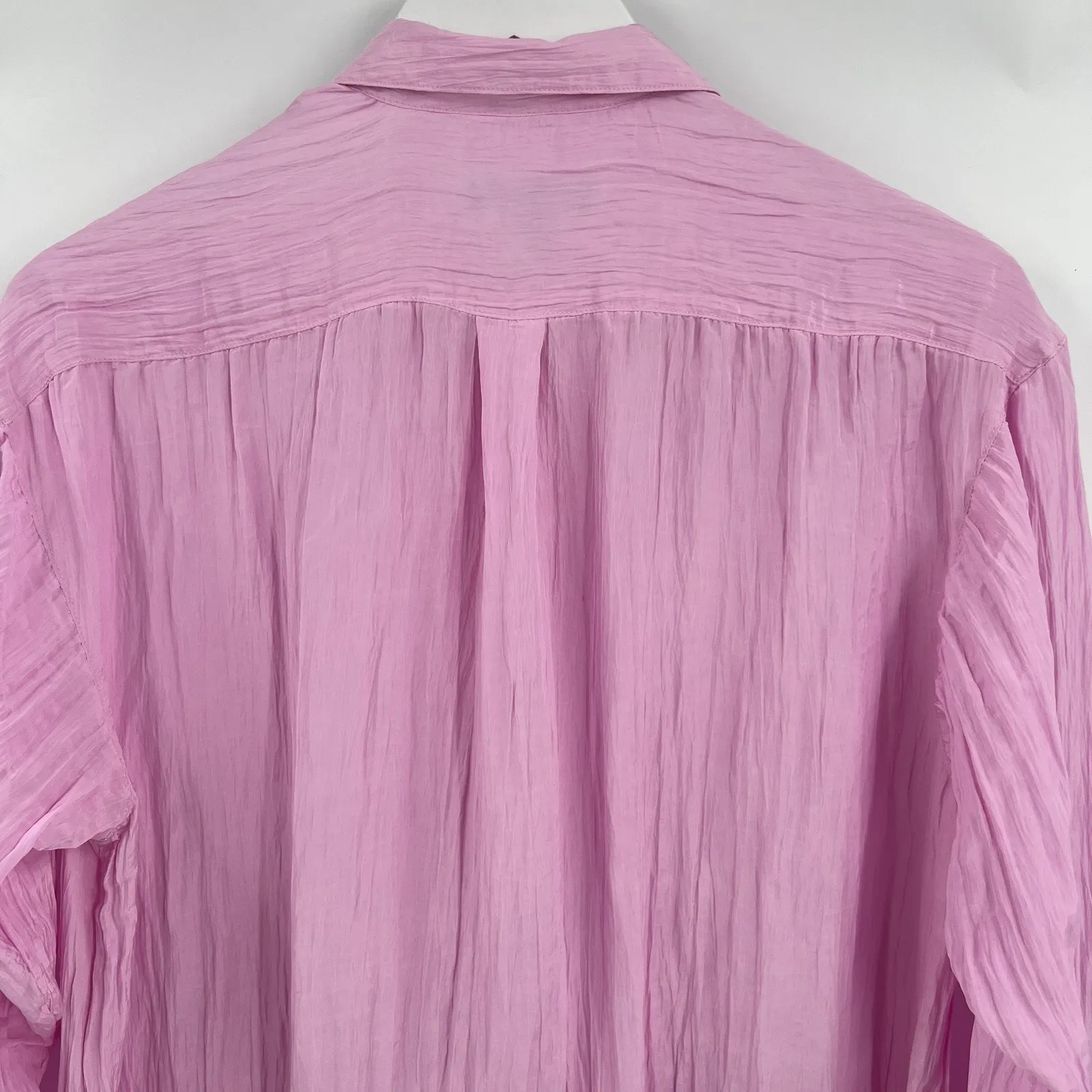 J. Crew Belted Midi Shirt Dress Pink Washed Nylon Crinkle Long Sleeve Size‎ XS - Image 7