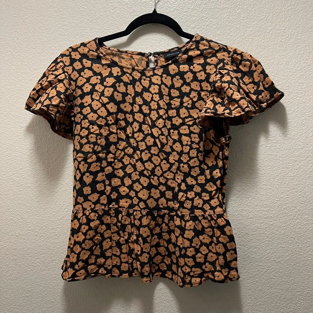 Who What Wear Floral Flower Peplum Short Sleeve Blouse Top Size Small - Image 2