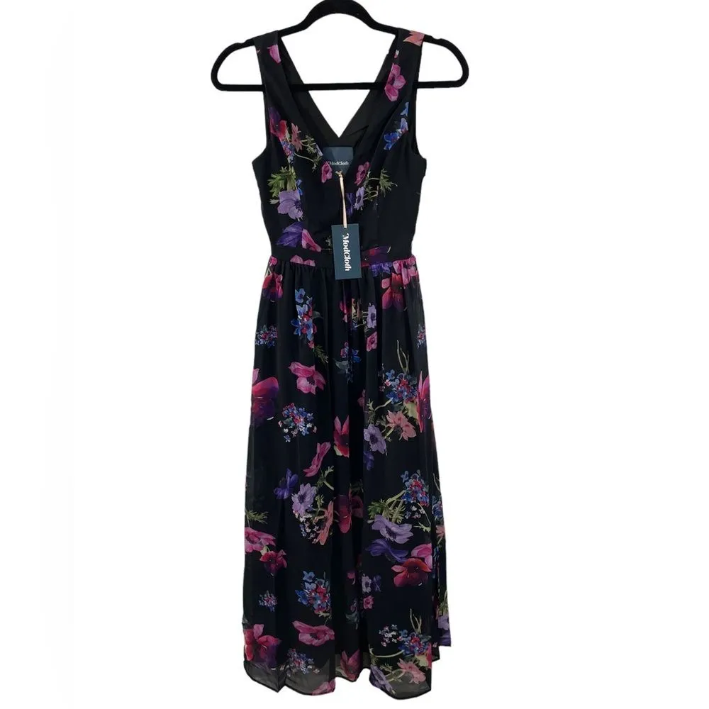 NWT ModCloth Muster the Length Black Floral V-Neck Sleeveless Maxi Dress Sz‎ XXS - Image 3