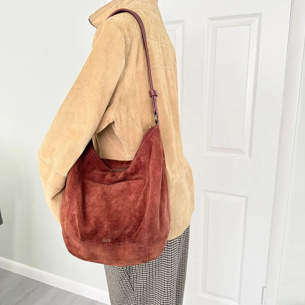 Women's Sequoia Leather Large Hobo Bag-Rust Suede or Brick Rust. - Image 2