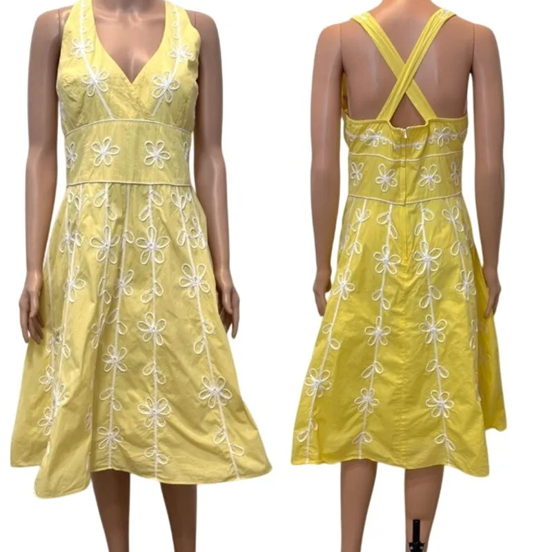 Lilly Pulitzer 12 embroidered floral V neck halter dress D1 2875 - Image 2