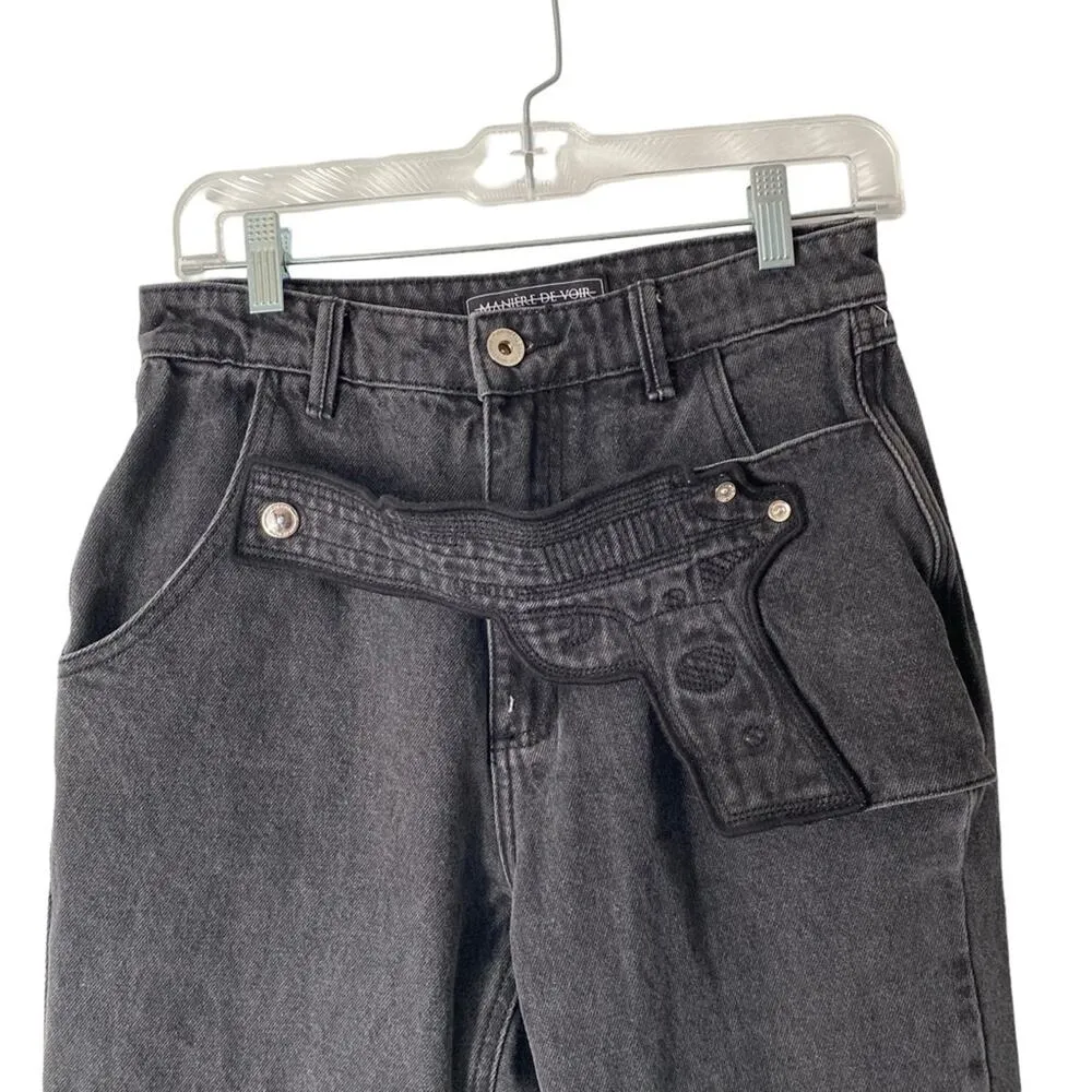 Maniere De Voir Black Denim High Rise Gun Heans size 8 - Image 3