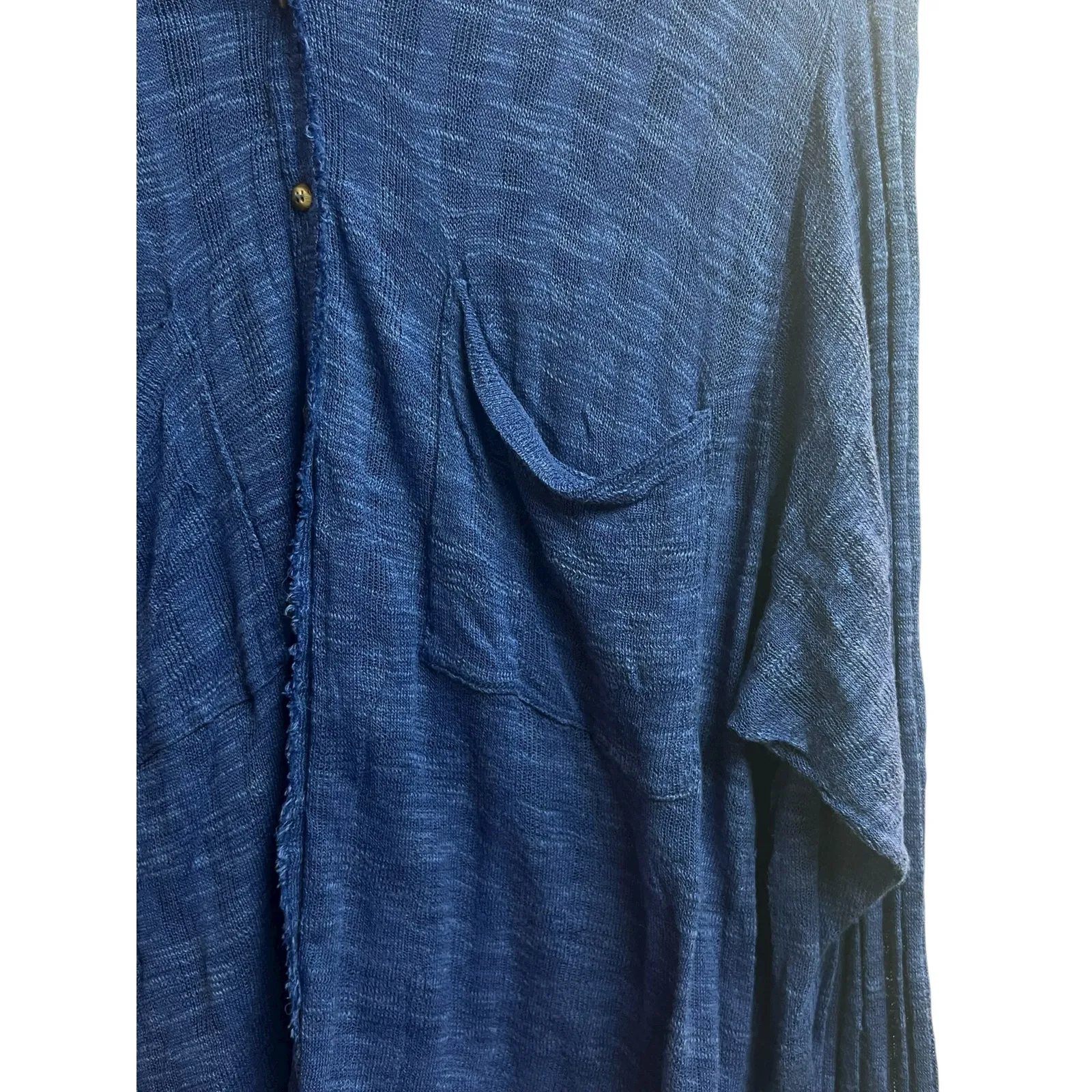Free People Beach Coverup Medium Blue Tunic Semi Sheer Button Up - Image 5